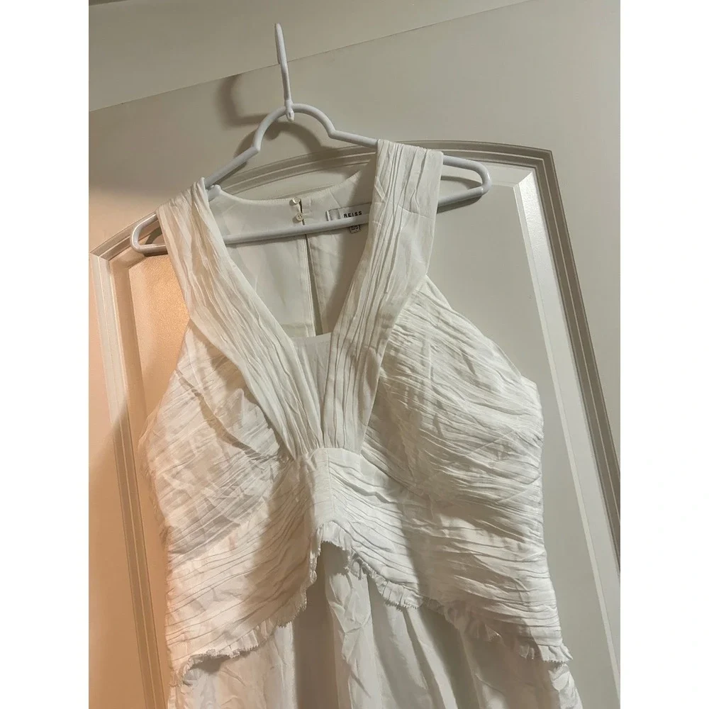 Reiss Gwen White Pleated V-Neck Sleeveless Mini Dress Size 12 Womens RN114836 - Picture 5 of 11